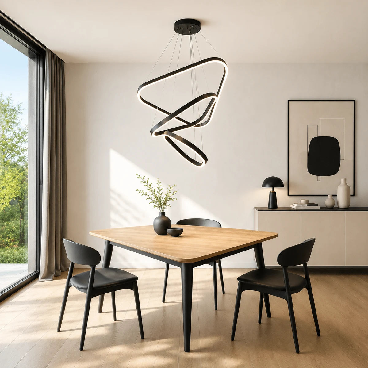 Hanglamp Cirra – LED – Zwart – 3 Ringen – Ø80 cm