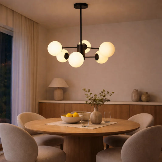 Hanglamp Sable – 6 Lichtpunten – Opaal Glas Zwart – afbeelding 2