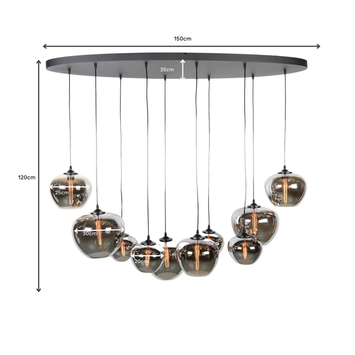 Hanglamp Sival – 10 Lichtpunten – Smoke Glas – Eettafel Ovaal – afbeelding 5