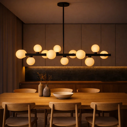 Hanglamp Skia – 12 Lichtpunten – Opaal Glas Zwart – Eettafel – afbeelding 2