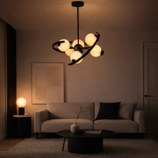 Hanglamp Skia – 6 Lichtpunten – Opaal Glas Zwart – afbeelding 2