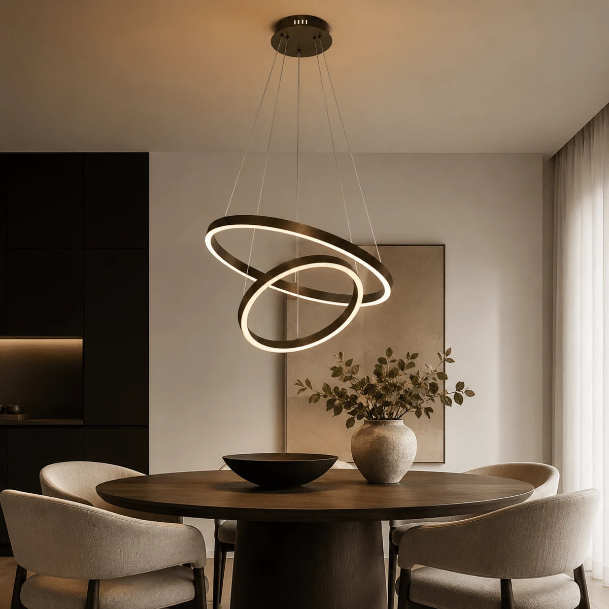 Hanglamp Valio – LED – Bruin – 2 Ringen – Ø60 cm