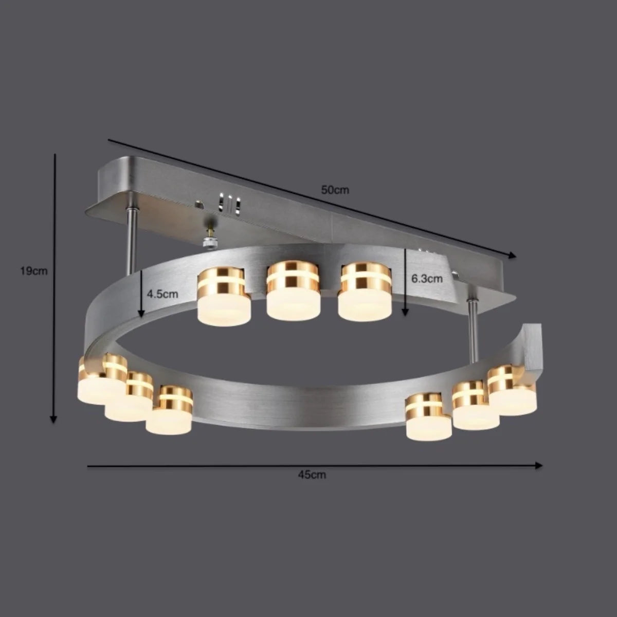 Plafondlamp Celo – LED – Gun Grey – Ø45 cm – 9 Lichtpunten – afbeelding 3