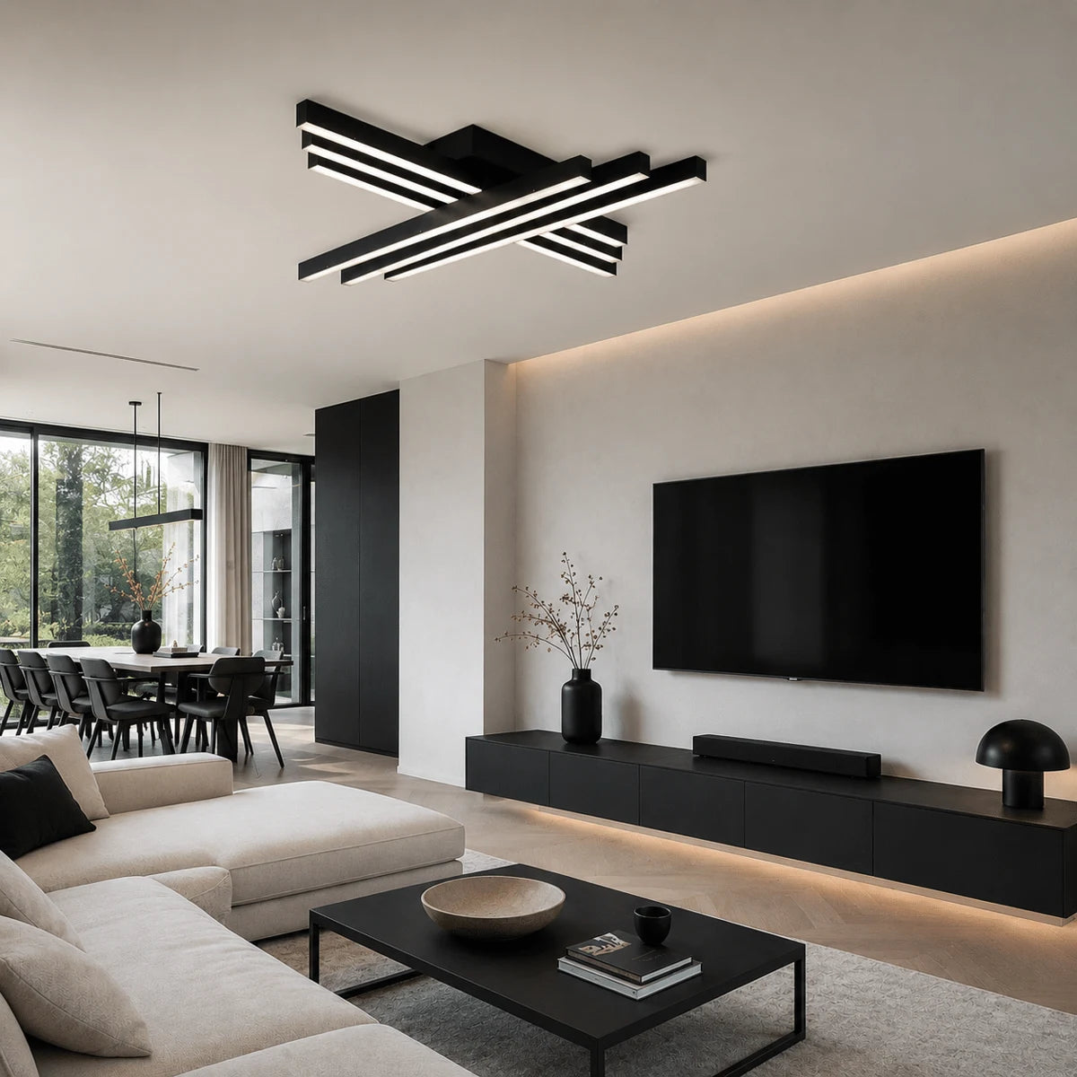 Plafondlamp Trama – LED – Zwart – Ø90 cm