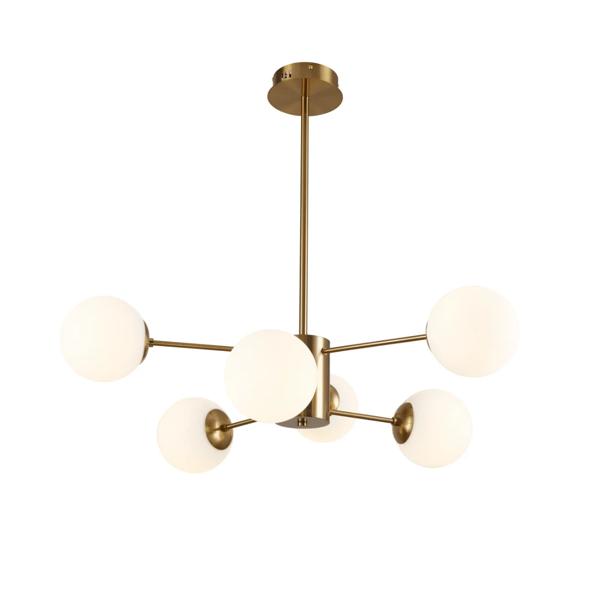 Hanglamp Amali – 6 Lichtpunten – Opaal Glas Brushed Gold – Ø60 cm – afbeelding 2