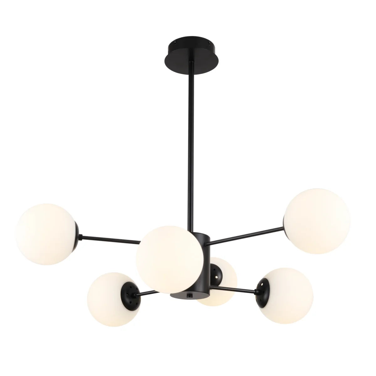Hanglamp Amali – 6 Lichtpunten – Opaal Glas Zwart – Ø60 cm – afbeelding 3