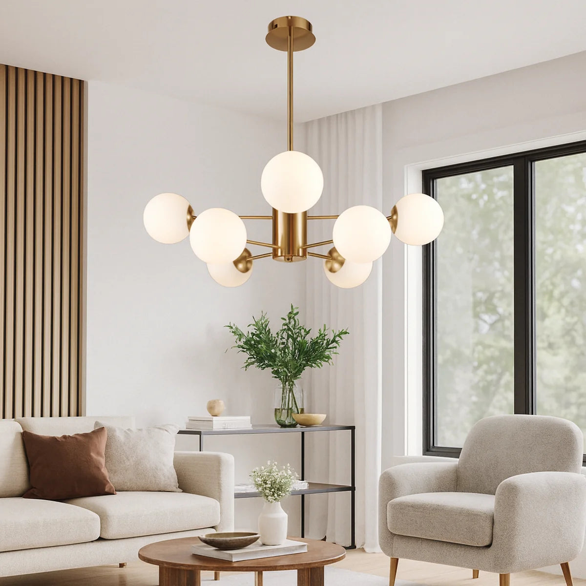 Hanglamp Amali – 8 Lichtpunten – Opaal Glas Brushed Gold – Ø80 cm