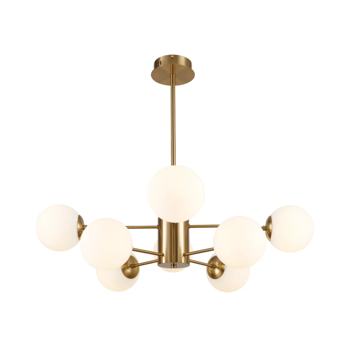Hanglamp Amali – 8 Lichtpunten – Opaal Glas Brushed Gold – Ø80 cm – afbeelding 3