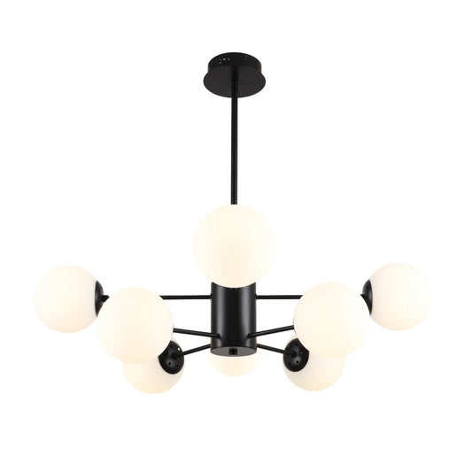 Hanglamp Amali – 8 Lichtpunten – Opaal Glas Zwart – Ø80 cm – afbeelding 2