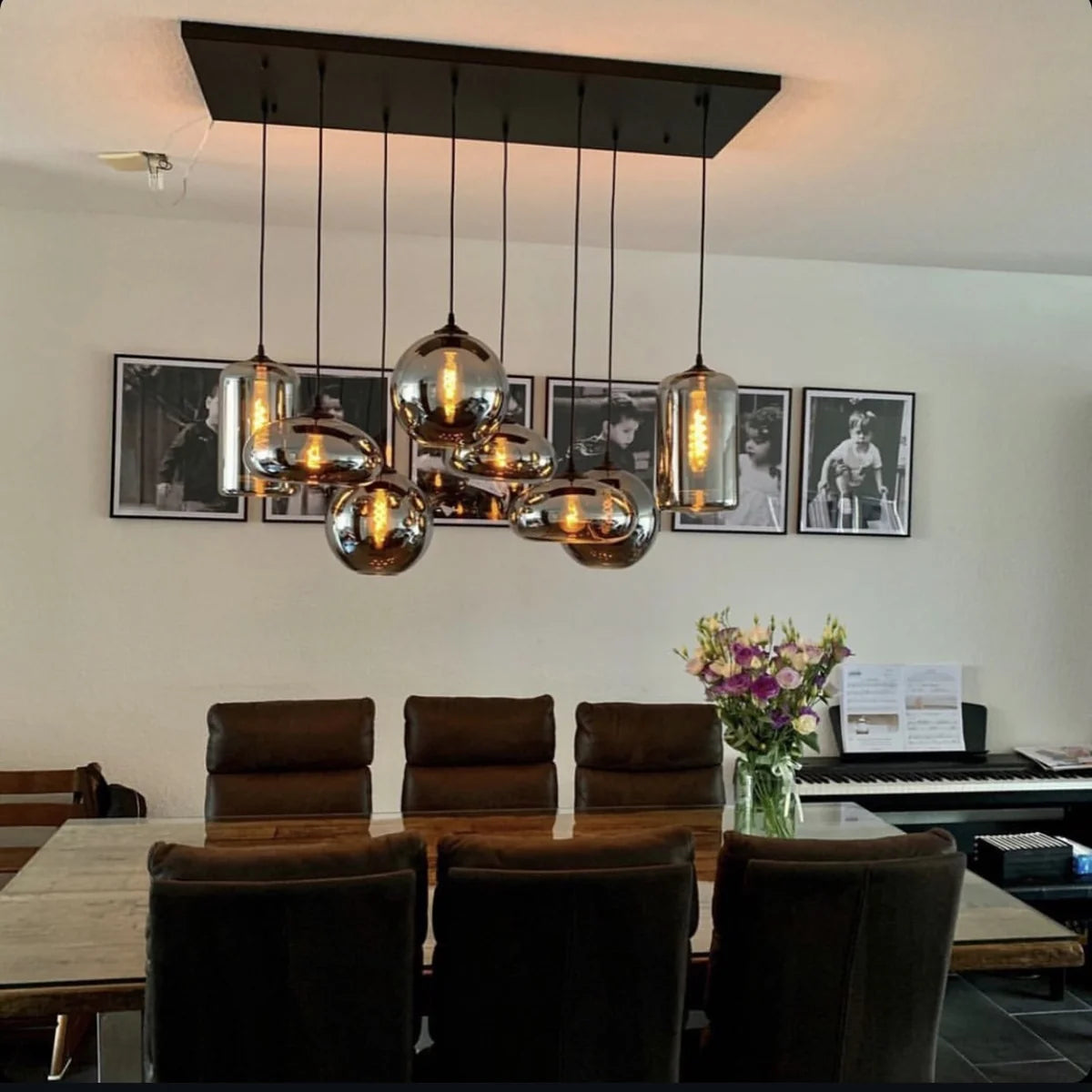 Hanglamp Fade – 8 Lichtpunten – Smoke Glas – Eettafel 120 cm