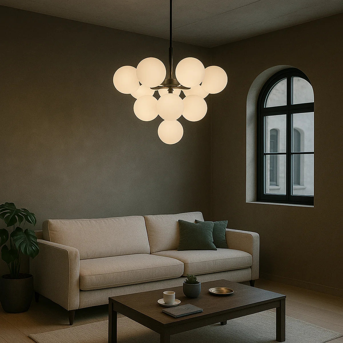 Hanglamp Kira – Opaal Glas Zwart – Ø60 cm