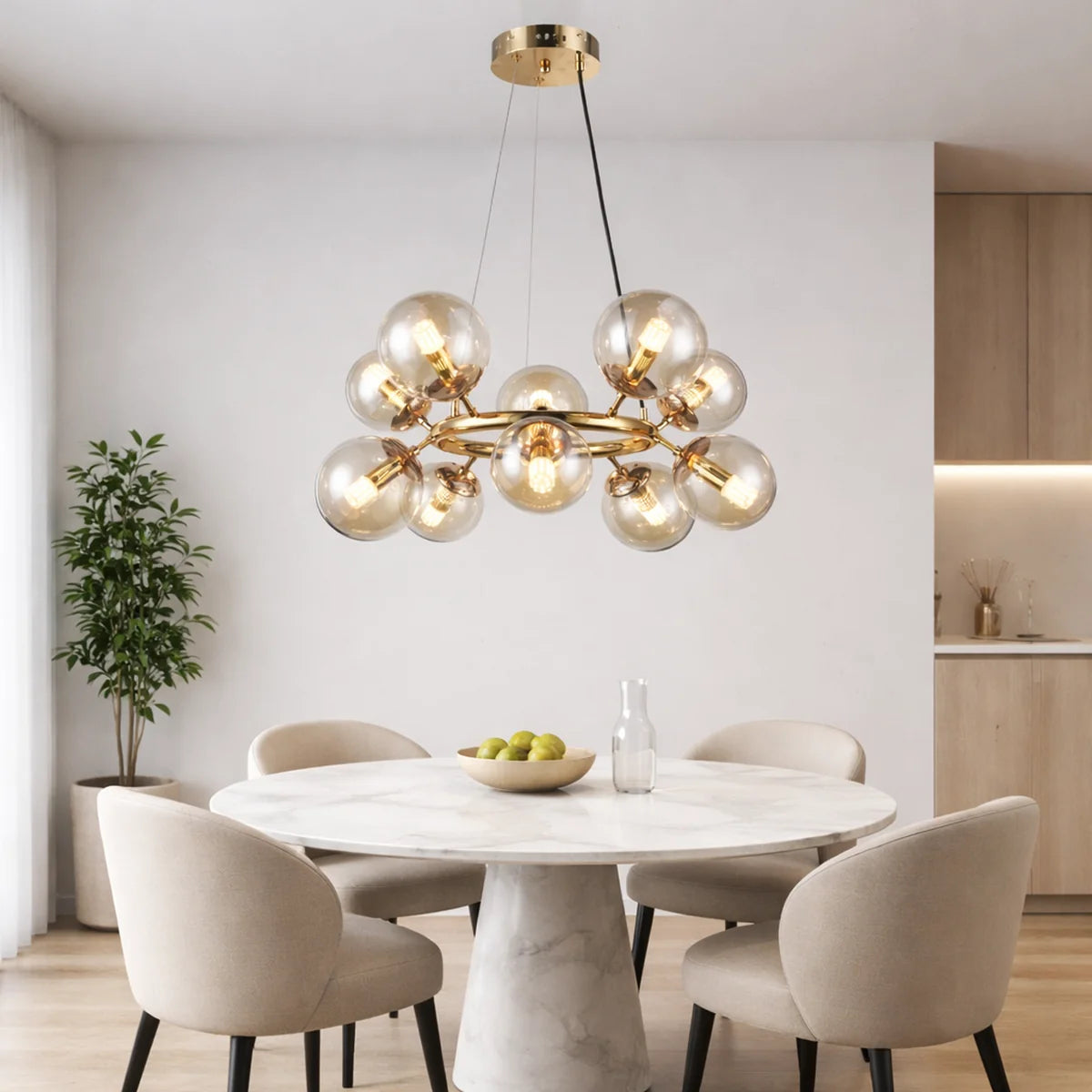 Hanglamp Lava – 10 Lichtpunten – Amber Glas – Ø50 cm