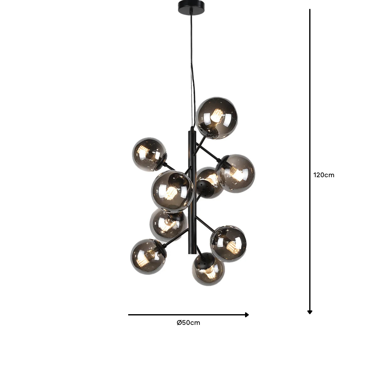 Hanglamp Lava – 9 Lichtpunten – Smoke Glas – afbeelding 3