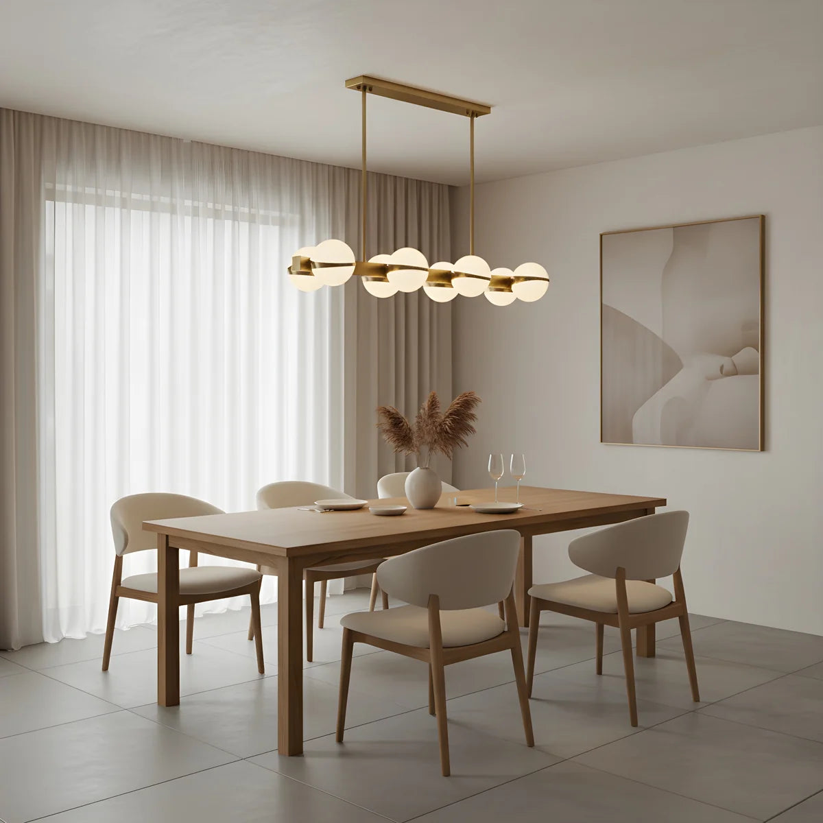 Hanglamp Lyse – 8 Lichtpunten – Brushed Gold – Eettafel 90 cm