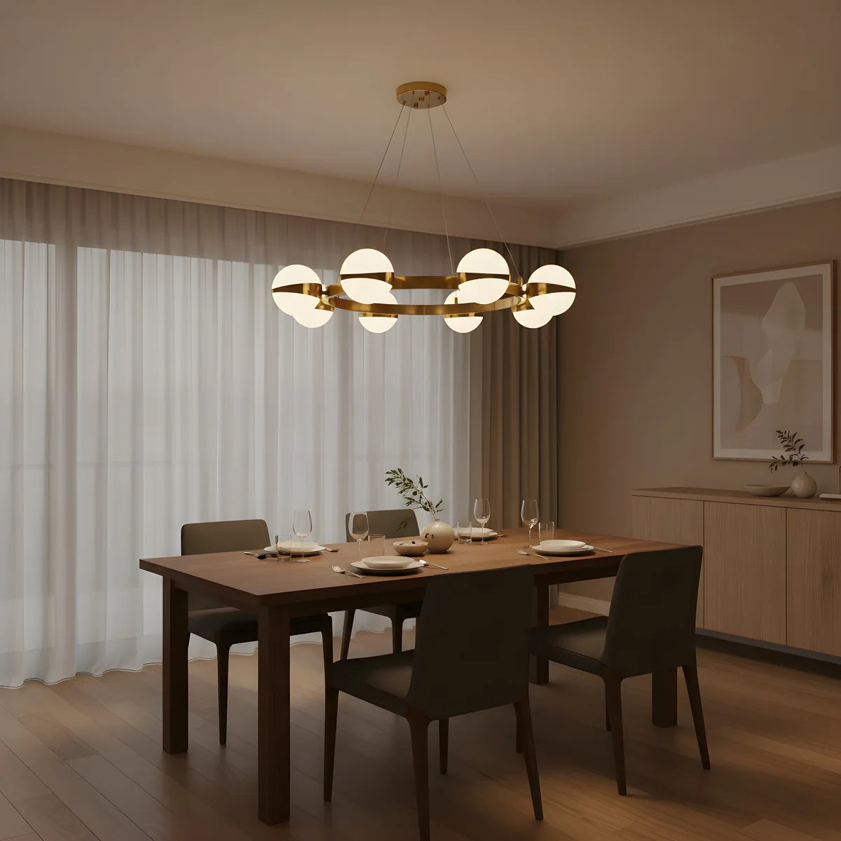 Hanglamp Lyse – 8 Lichtpunten – Brushed Gold – Ø80 cm