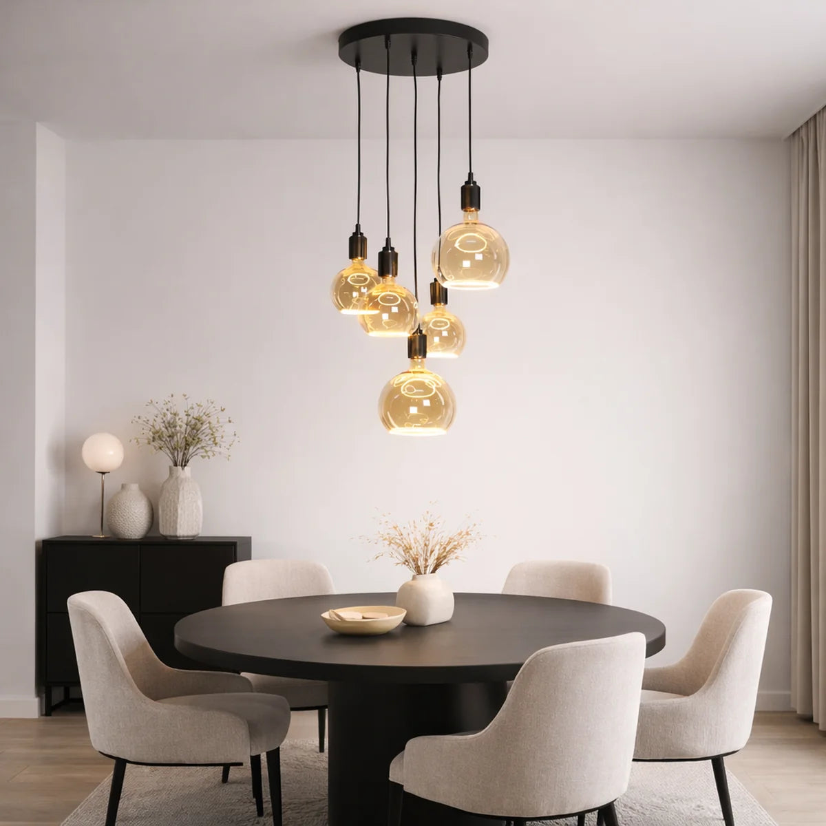 Hanglamp Nor – 5 Lichtpunten – Amber Glas – Brons