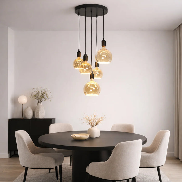 Hanglamp Nor – 5 Lichtpunten – Amber Glas – Brons