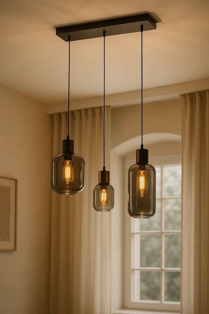 Hanglamp Nour – 3 Lichtpunten – Smoke Glas Zwart – Ø15 cm