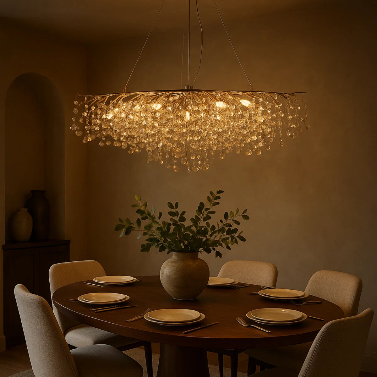Hanglamp Reva – Kristal Goud – Eettafel 120 cm