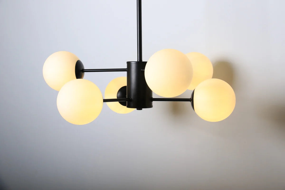 Hanglamp Sable – 6 Lichtpunten – Opaal Glas Zwart – afbeelding 4