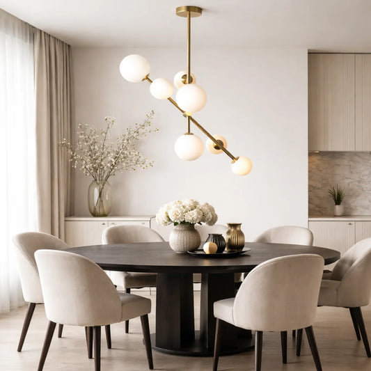 Hanglamp Sable – Roterend – 7 Lichtpunten – Opaal Glas Brushed Gold