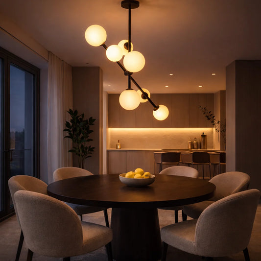 Hanglamp Sable – Roterend – 7 Lichtpunten – Opaal Glas Zwart – afbeelding 2