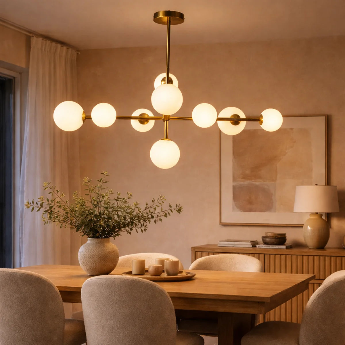 Hanglamp Sable – Roterend – 9 Lichtpunten – Opaal Glas Brushed Gold – afbeelding 2