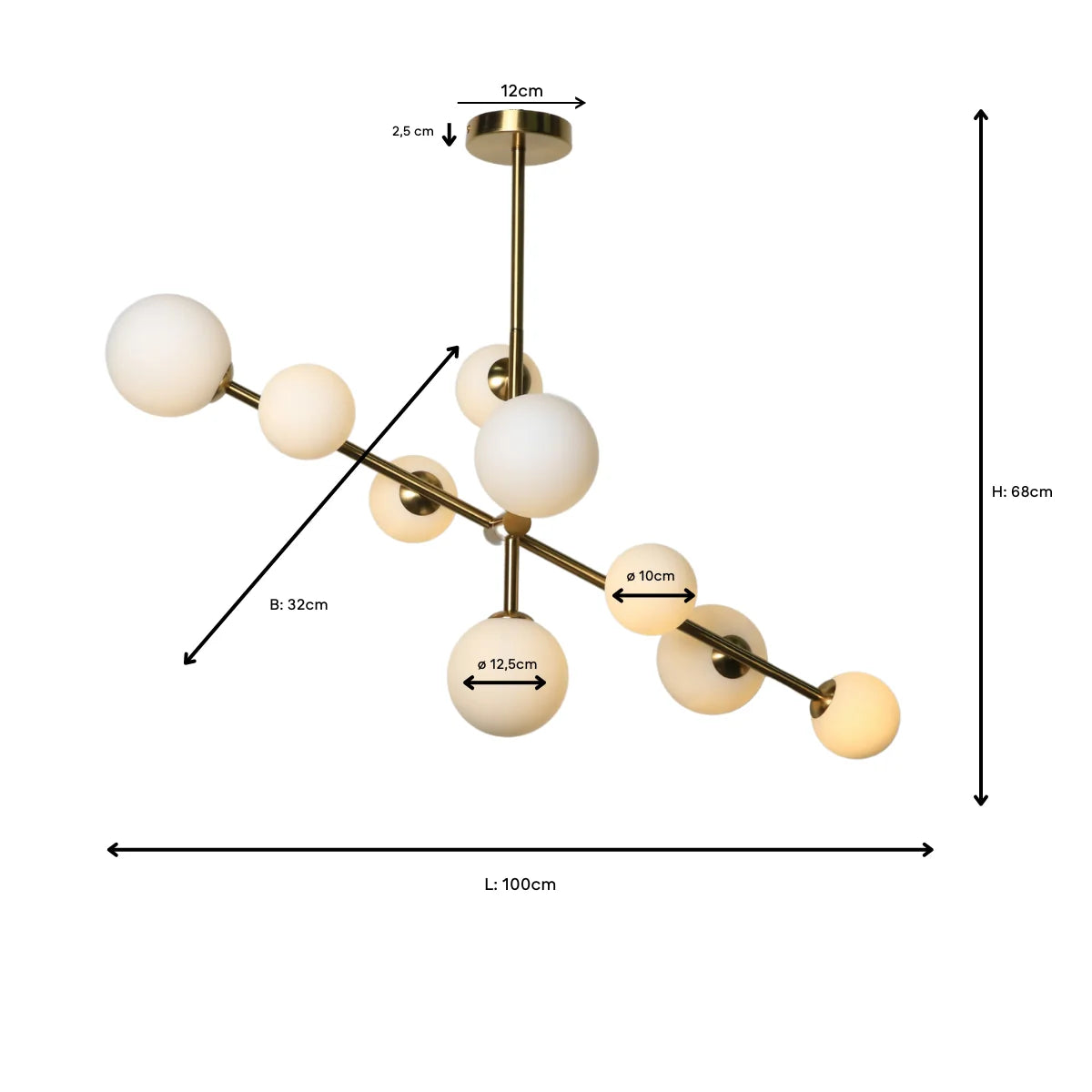 Hanglamp Sable – Roterend – 9 Lichtpunten – Opaal Glas Brushed Gold – afbeelding 9