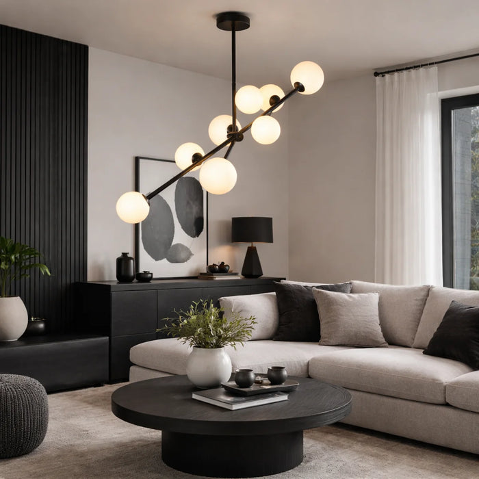 Hanglamp Sable – Roterend – 9 Lichtpunten – Opaal Glas Zwart