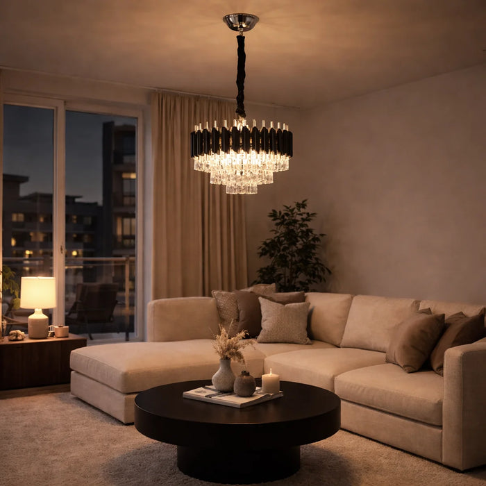 Hanglamp Selene – Kristal Chroom Zwart – Ø40 cm
