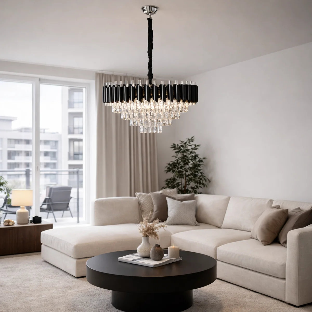 Hanglamp Selene – Kristal Chroom Zwart – Ø60 cm
