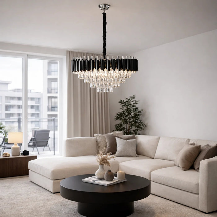 Hanglamp Selene – Kristal Chroom Zwart – Ø60 cm