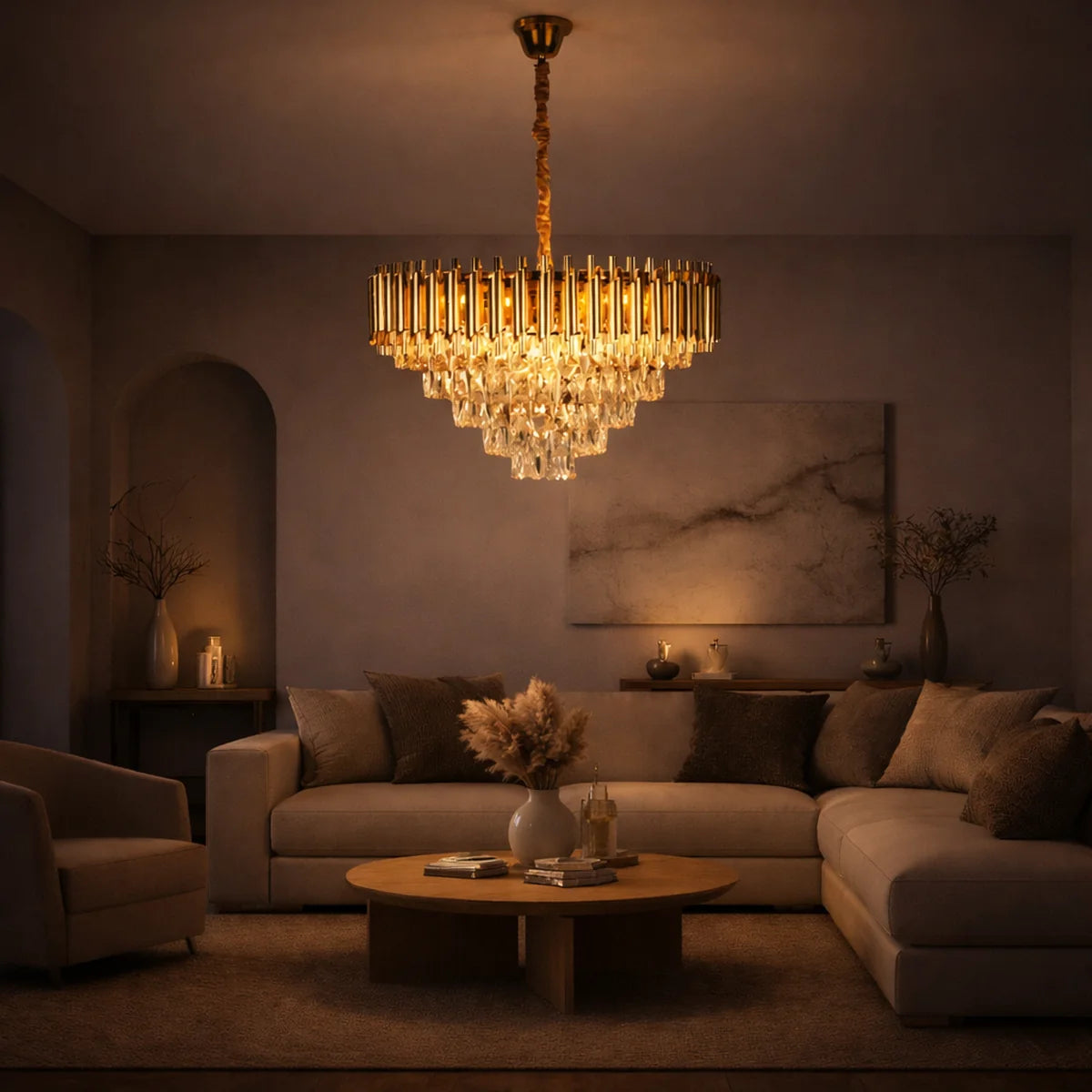 Hanglamp Selene – Kristal Goud – Ø60 cm
