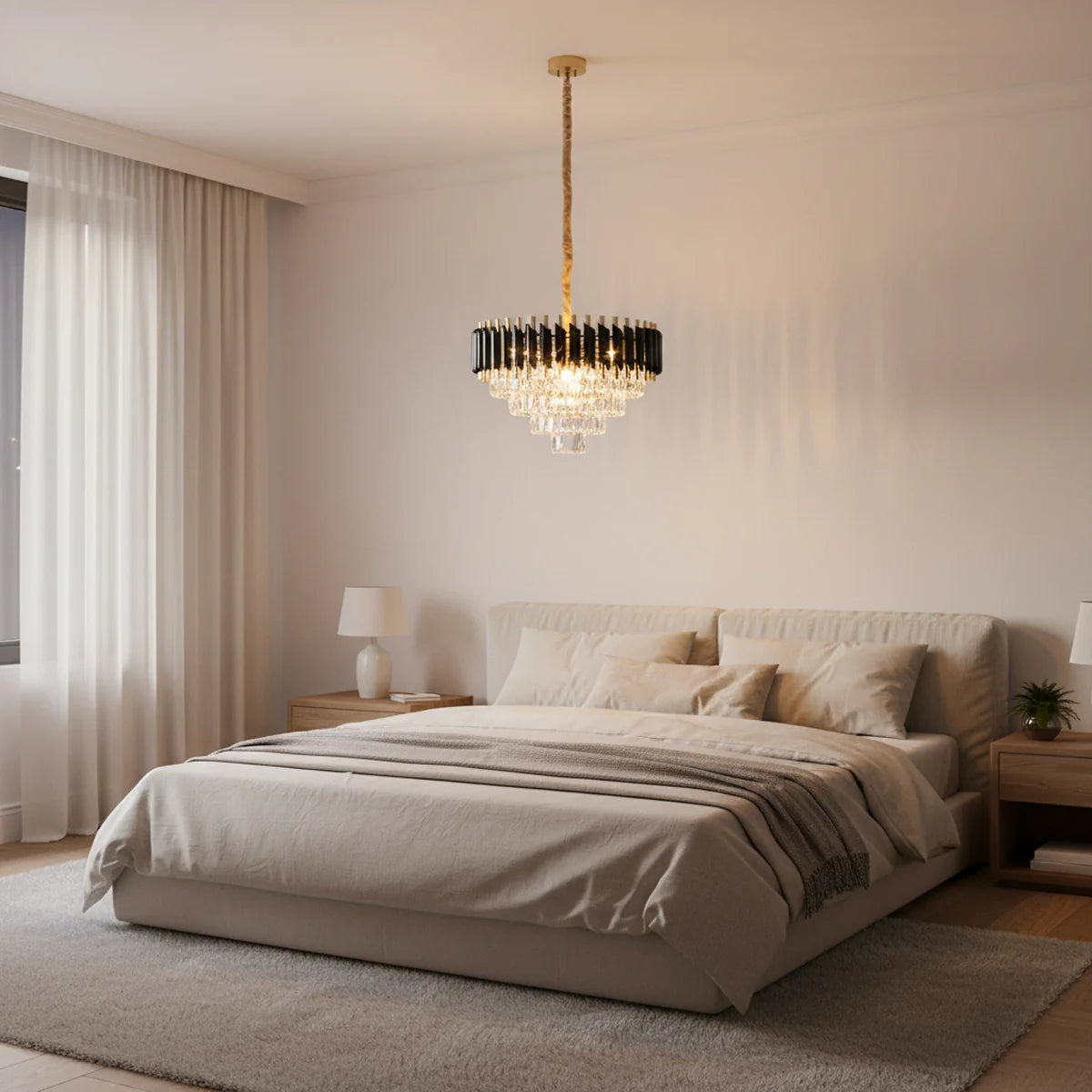 Hanglamp Selene – Kristal Zwart Goud – Ø40 cm