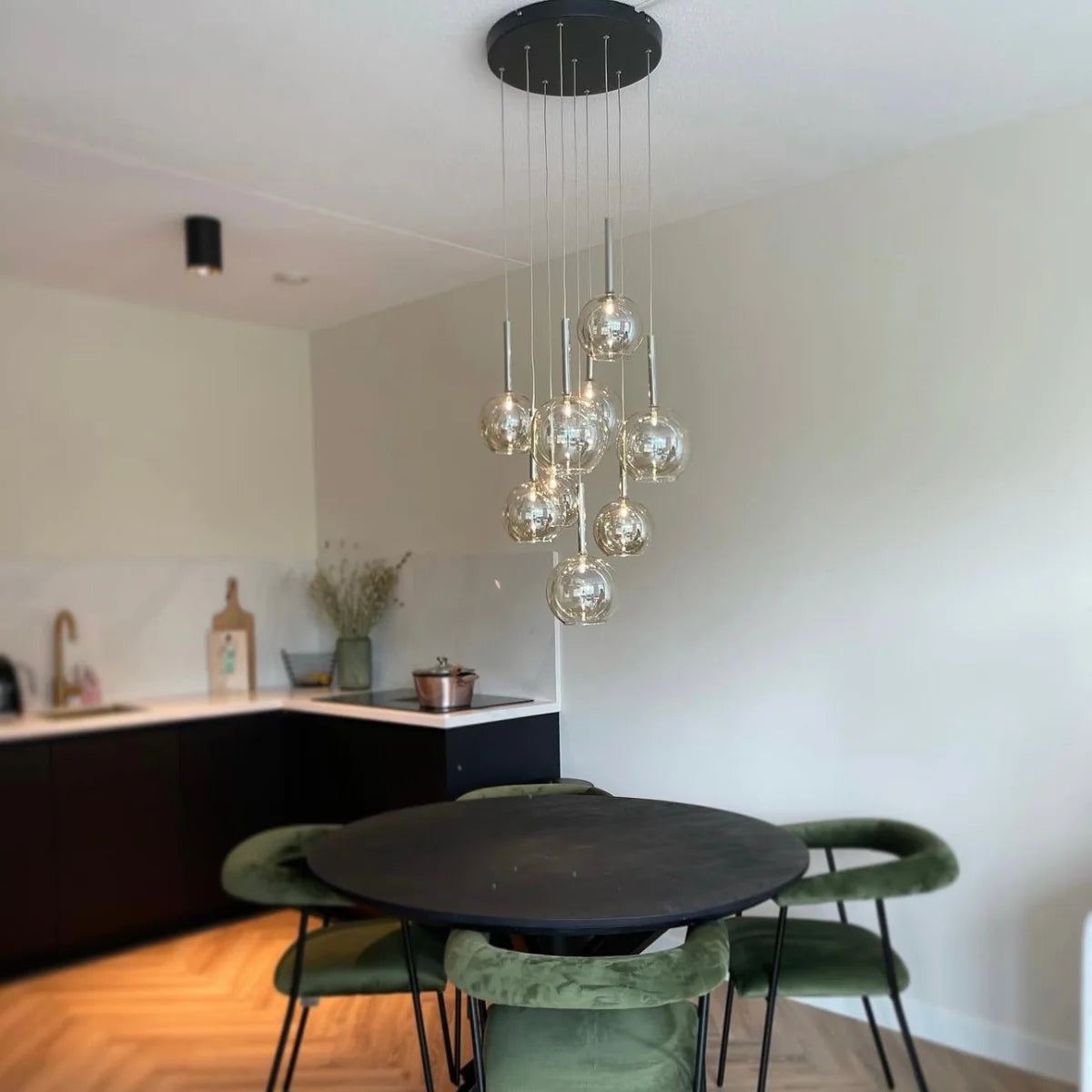 Hanglamp Seto – 9 Lichtpunten – Amber Glas – afbeelding 4