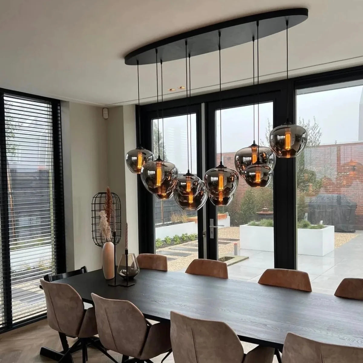 Hanglamp Sival – 10 Lichtpunten – Smoke Glas – Eettafel Ovaal