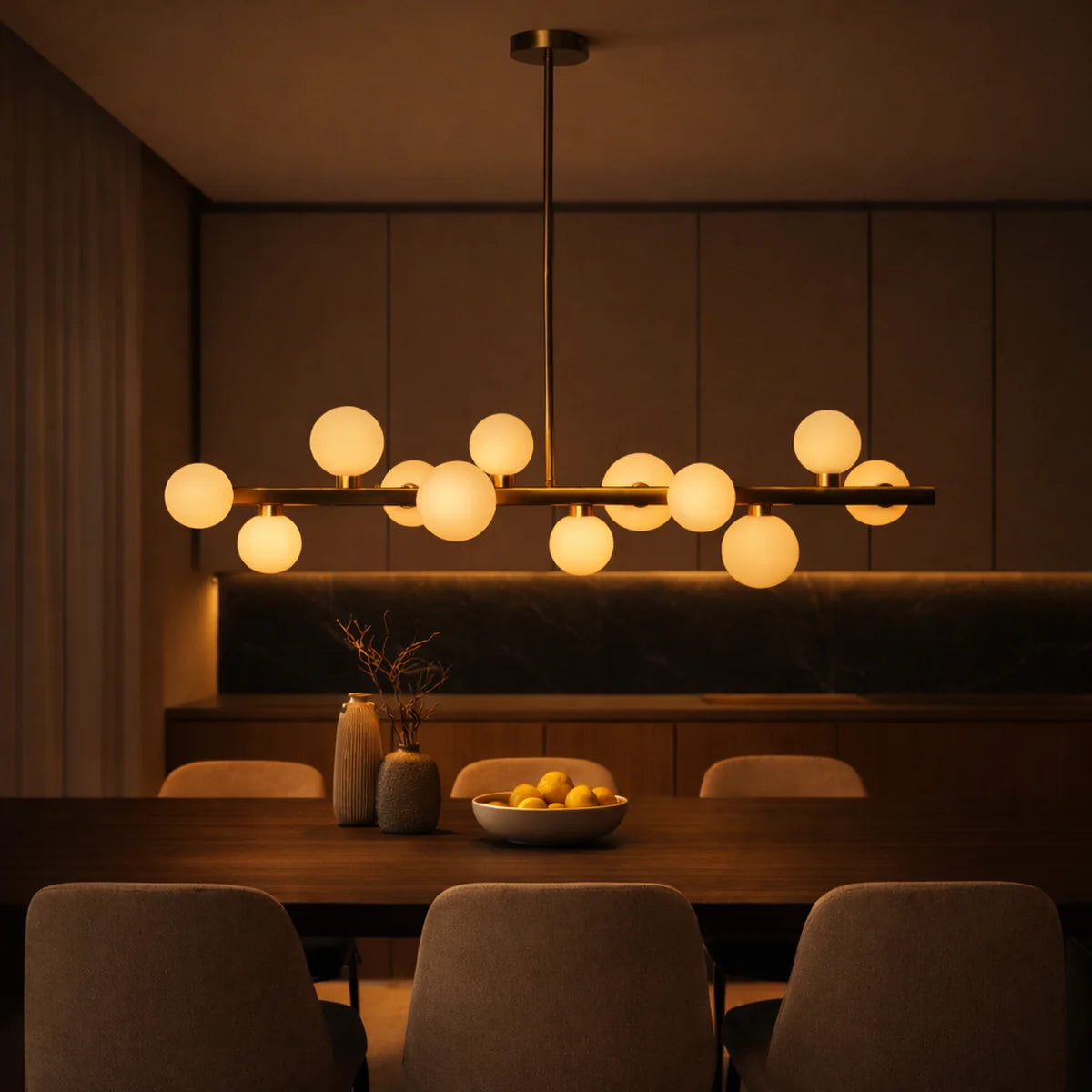 Hanglamp Skia – 12 Lichtpunten – Opaal Glas Brushed Gold – Eettafel – afbeelding 2