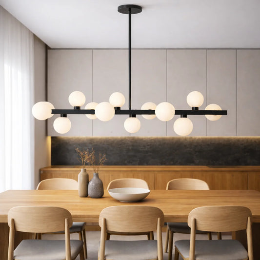Hanglamp Skia – 12 Lichtpunten – Opaal Glas Zwart – Eettafel