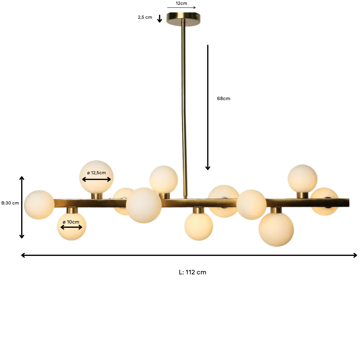 Hanglamp Skia – 12 Lichtpunten – Opaal Glas Zwart – Eettafel – afbeelding 5