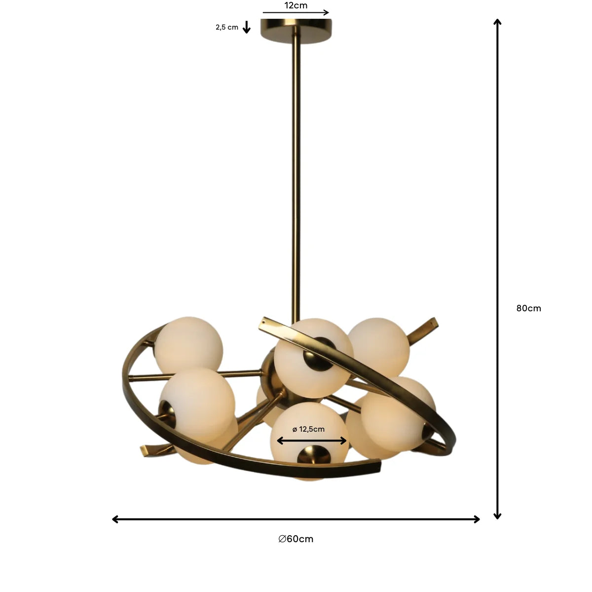 Hanglamp Skia – 9 Lichtpunten – Opaal Glas Brushed Gold – afbeelding 4