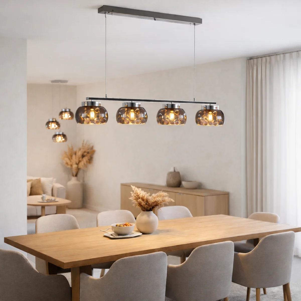 Hanglamp Subra – Smoke Glas Kristal – Eettafel 100 cm