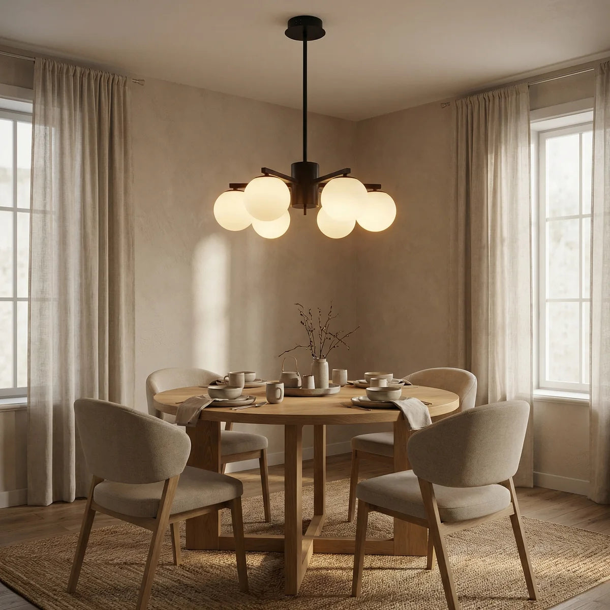 Hanglamp Teca – Opaal Glas Zwart – Ø60 cm
