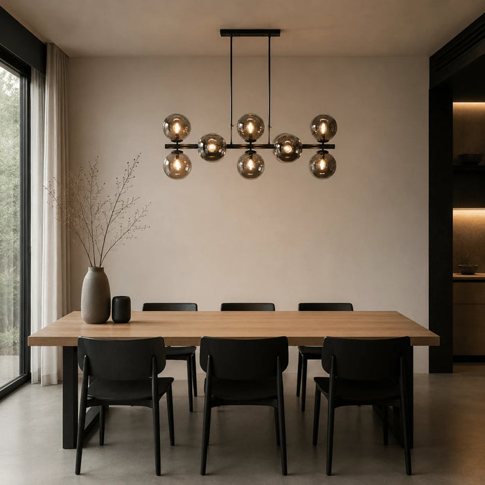 Hanglamp Trave – 10 Lichtpunten – Zwart – Glas 20 cm – Eettafel 120 cm