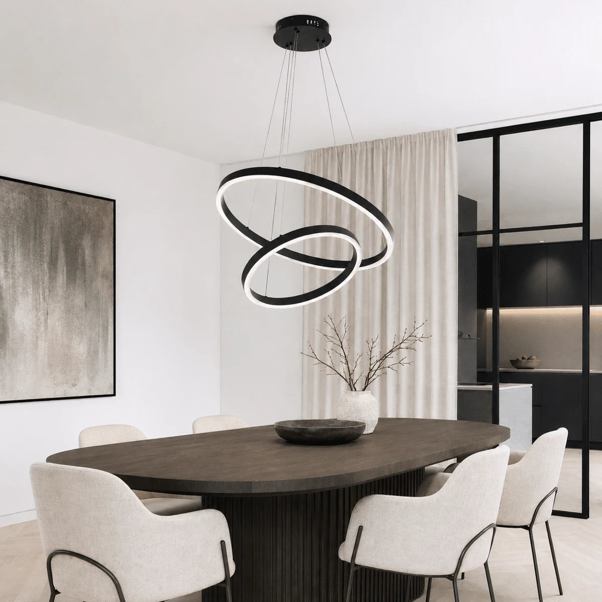 Hanglamp Valio – LED – Zwart – 2 Ringen – Ø60 cm