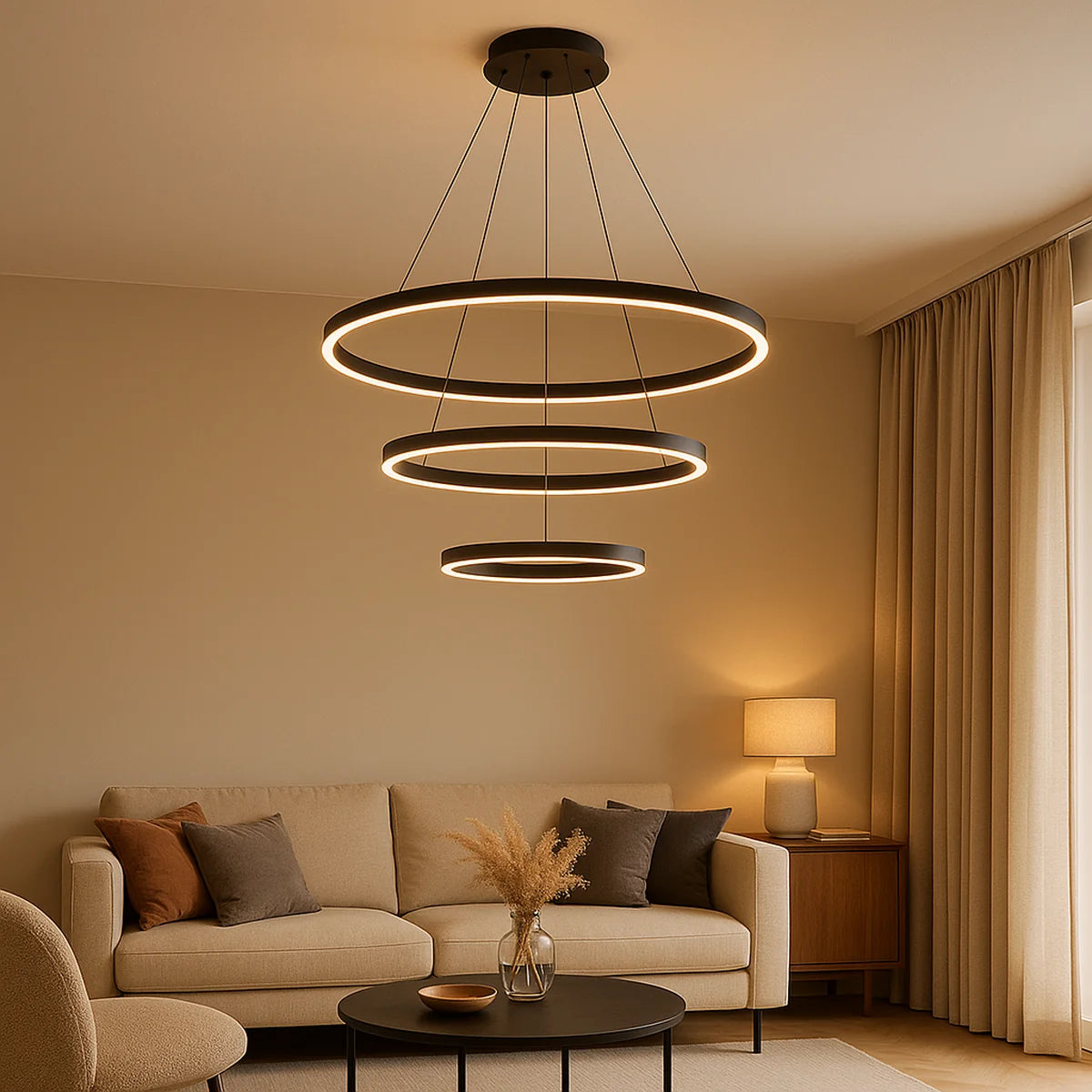 Hanglamp Valio – LED – Zwart – 3 Ringen – Ø80 cm – afbeelding 2