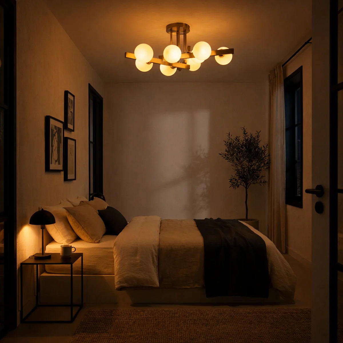 Plafondlamp Sable – Opaal Glas Brushed Gold – 9 Lichtpunten – afbeelding 2