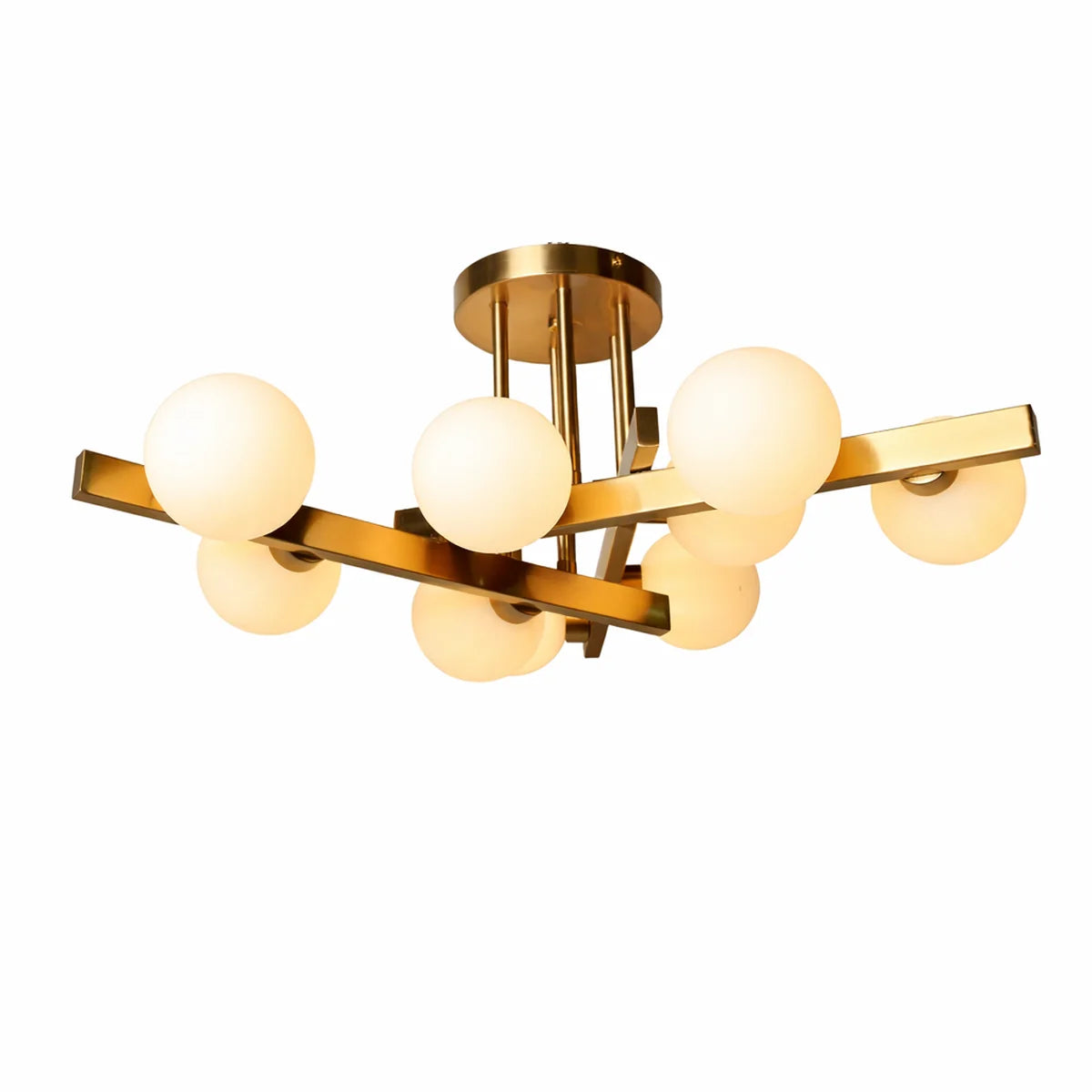 Plafondlamp Sable – Opaal Glas Brushed Gold – 9 Lichtpunten – afbeelding 3