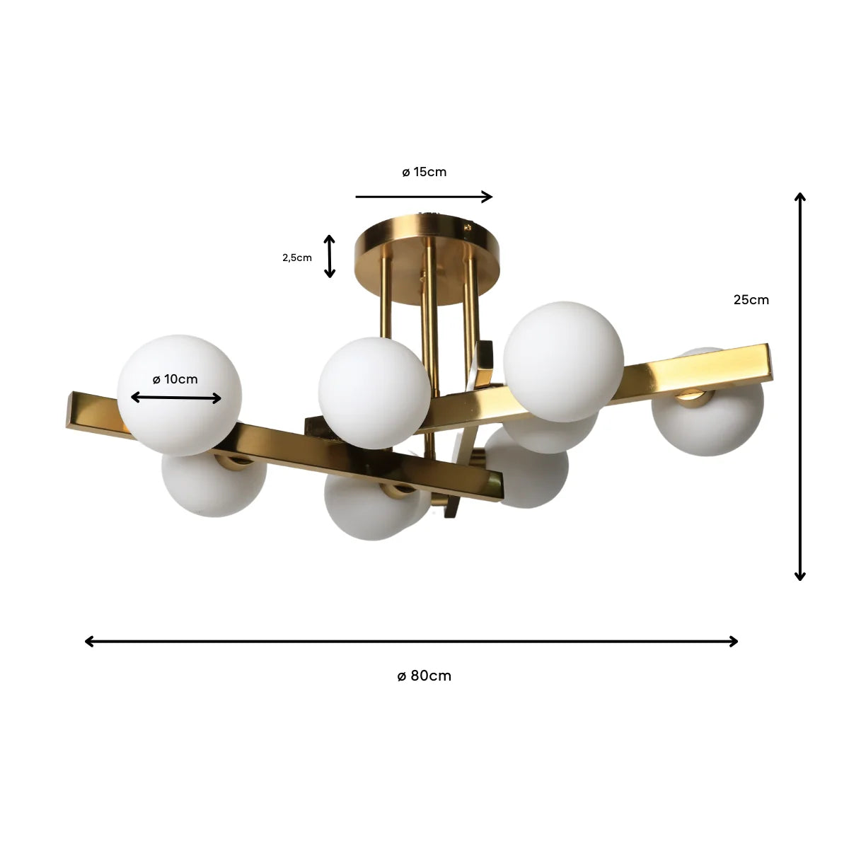 Plafondlamp Sable – Opaal Glas Brushed Gold – 9 Lichtpunten – afbeelding 6