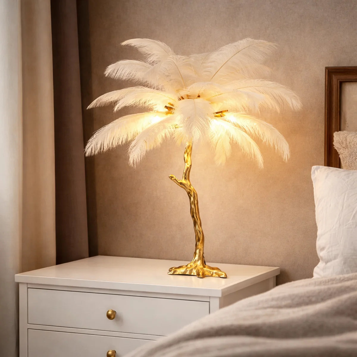 Tafellamp Laine – Veren Wit – Goud – 70 cm