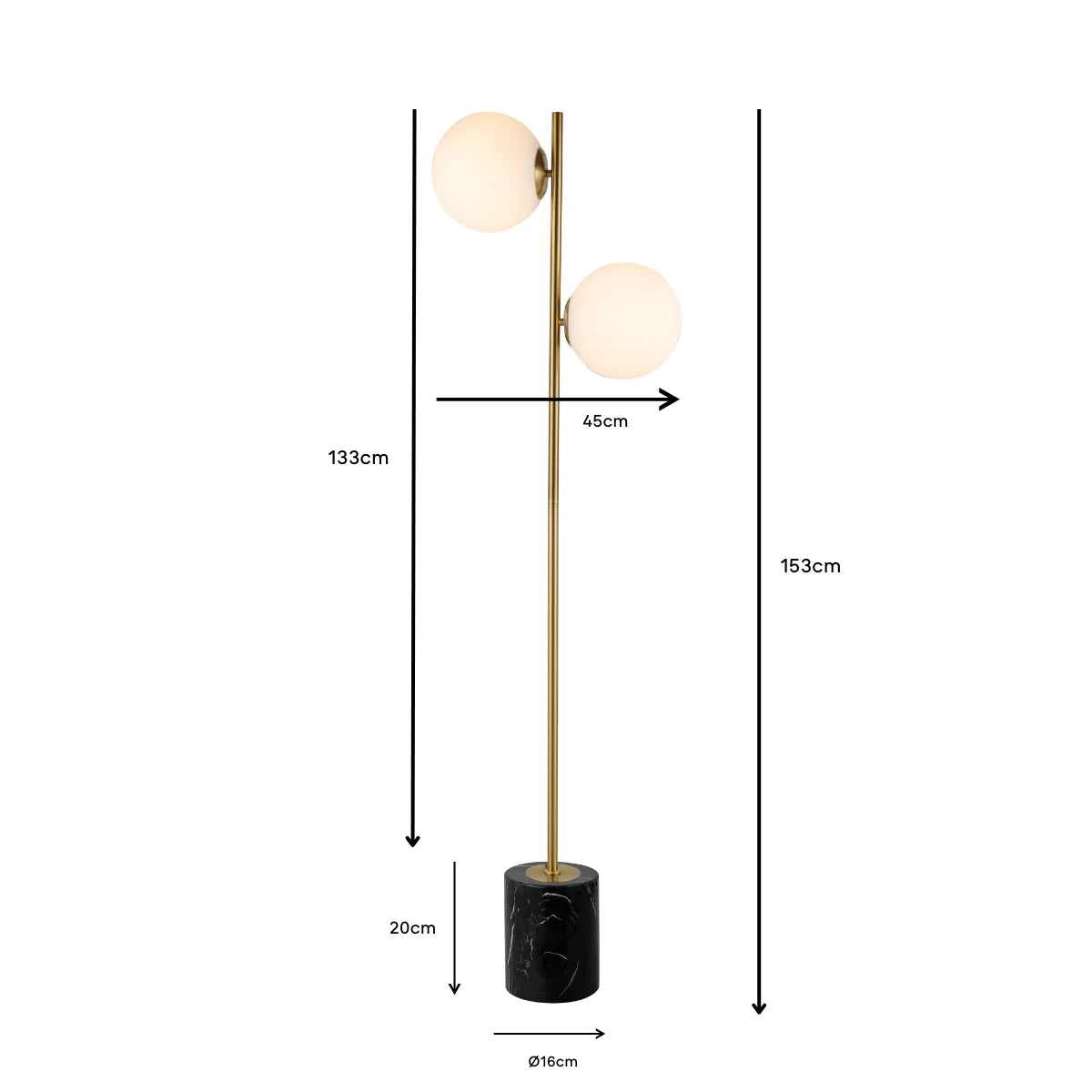 Vloerlamp Lena – Marmer – Brushed Gold – Ø16 cm – 153 cm – afbeelding 4